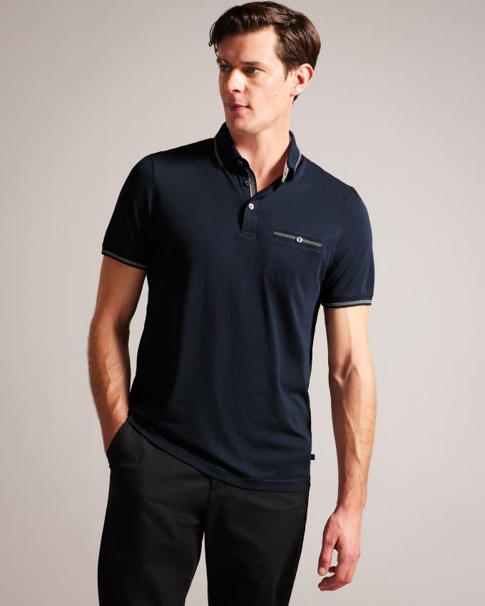 Polo Ted Baker Polo With Striped Details Bleu Marine Homme | ALC-68570929